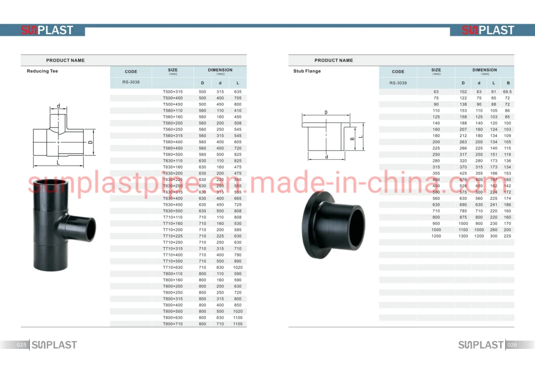 Black Poly Pipe Fittings / HDPE Spigot Fittings / HDPE Electrofusion Fittings / PE100 Fittings in SDR17 & SDR11 for HDPE Pipe