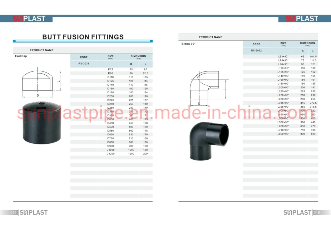 Black Poly Pipe Fittings / HDPE Spigot Fittings / HDPE Electrofusion Fittings / PE100 Fittings in SDR17 & SDR11 for HDPE Pipe