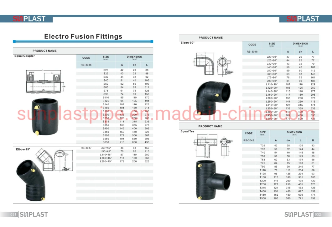 Black Poly Pipe Fittings / HDPE Spigot Fittings / HDPE Electrofusion Fittings / PE100 Fittings in SDR17 & SDR11 for HDPE Pipe